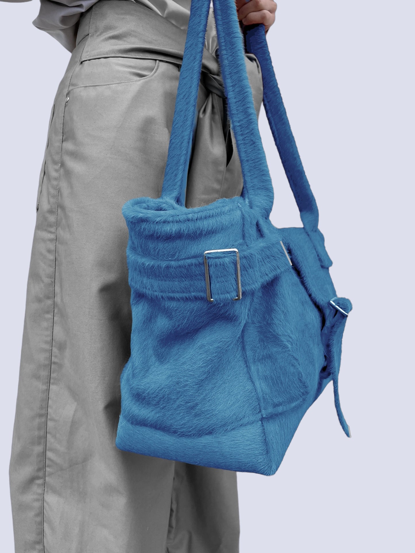 LIGHT BLUE COW HAIR WEEKENDER BAG