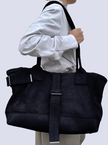 NAVY COW HAIR WEEKENDER BAG