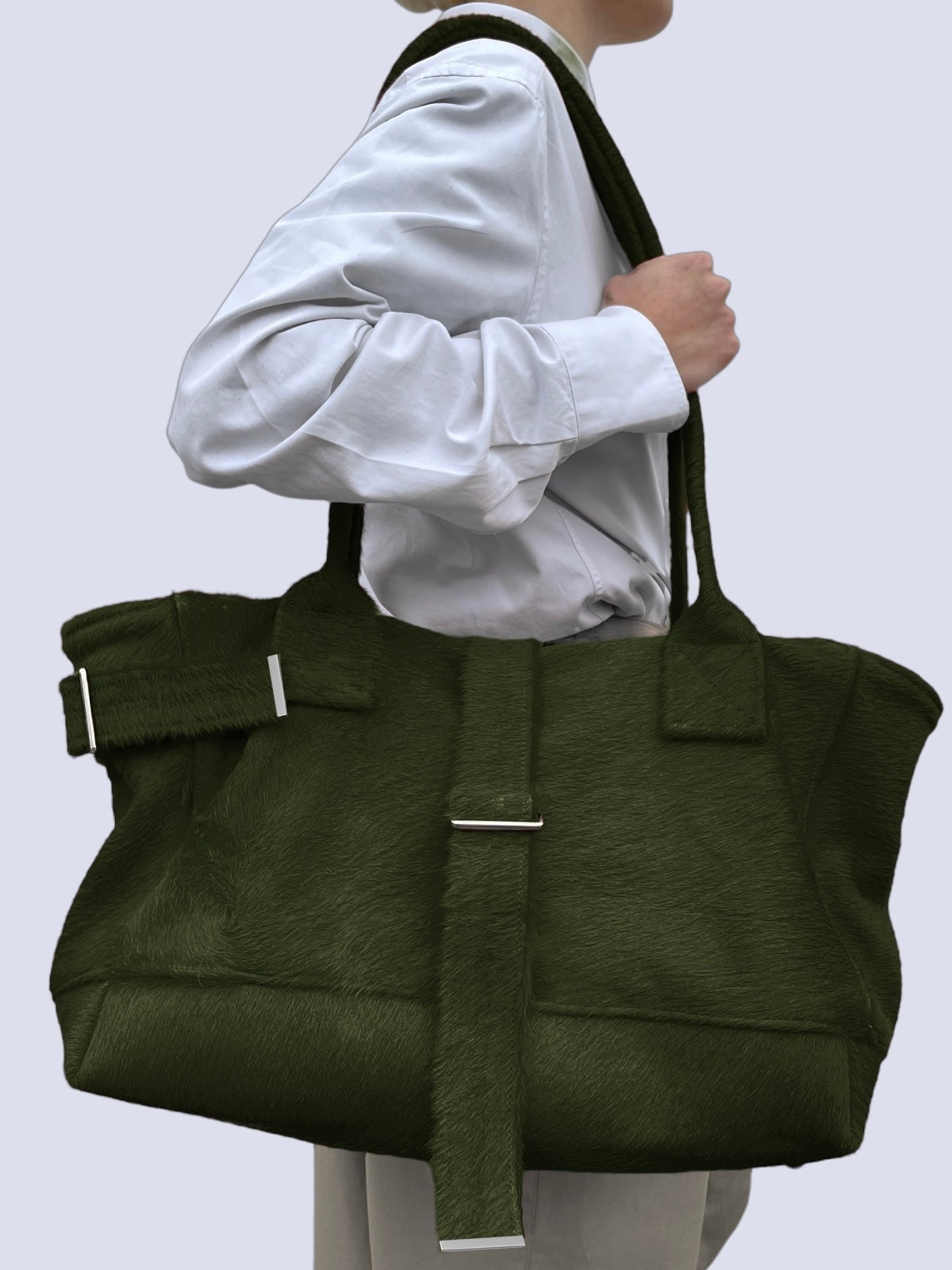 KHAKI COW HAIR WEEKENDER BAG