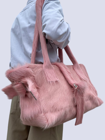 BABY PINK LONG COW HAIR WEEKENDER BAG