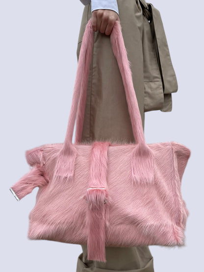 BABY PINK LONG COW HAIR WEEKENDER BAG