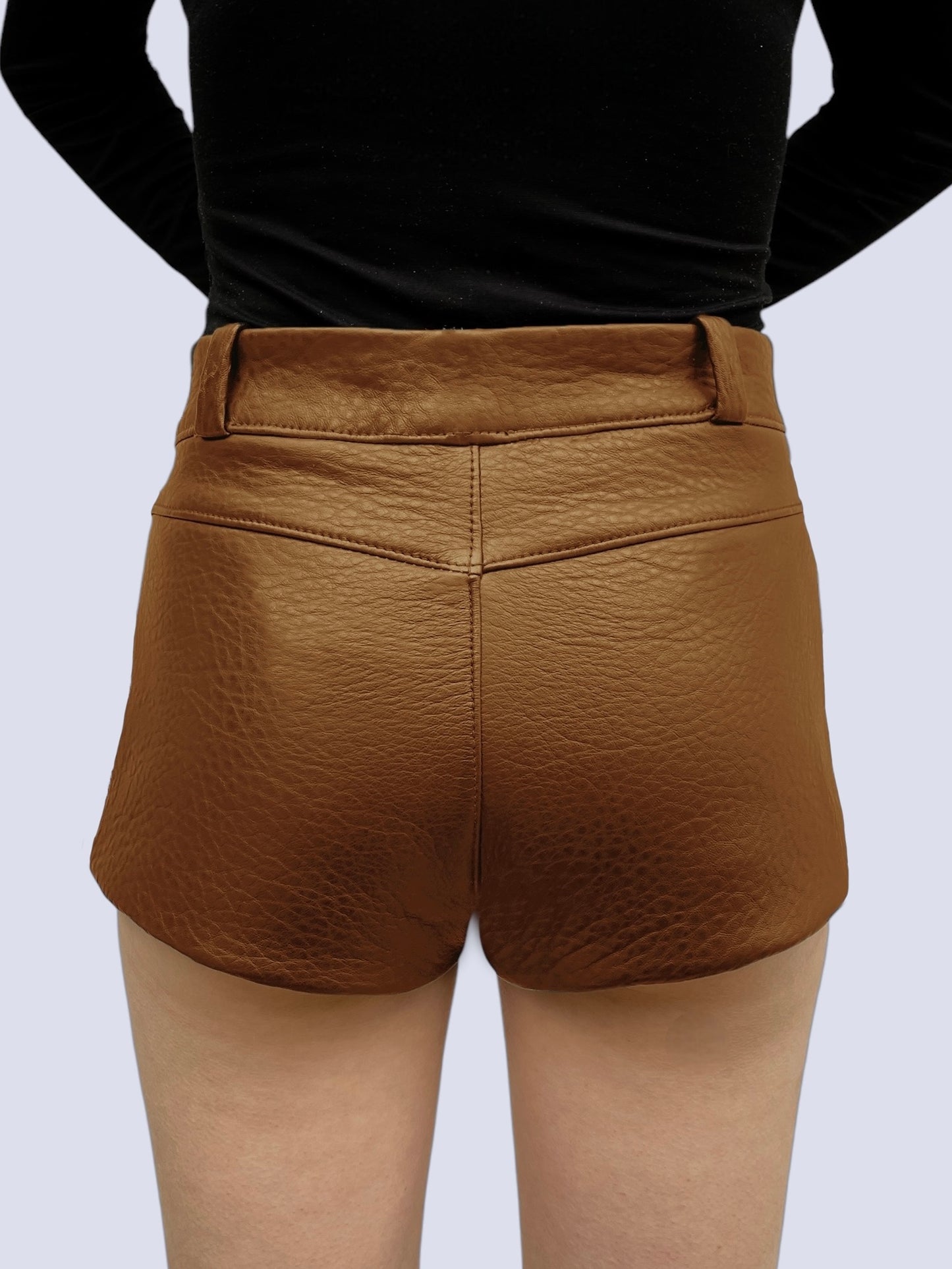 COGNAC LEATHER MINI SHORT