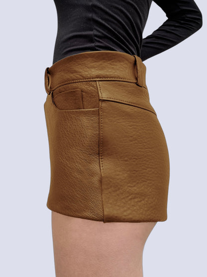 COGNAC LEATHER MINI SHORT