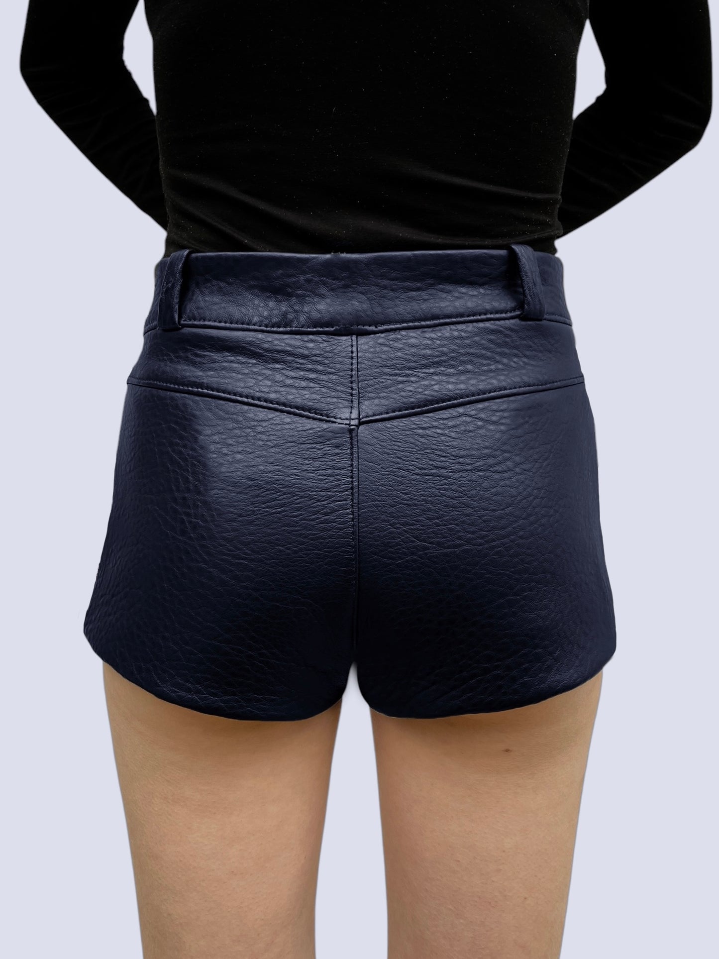 NAVY LEATHER MINI SHORT