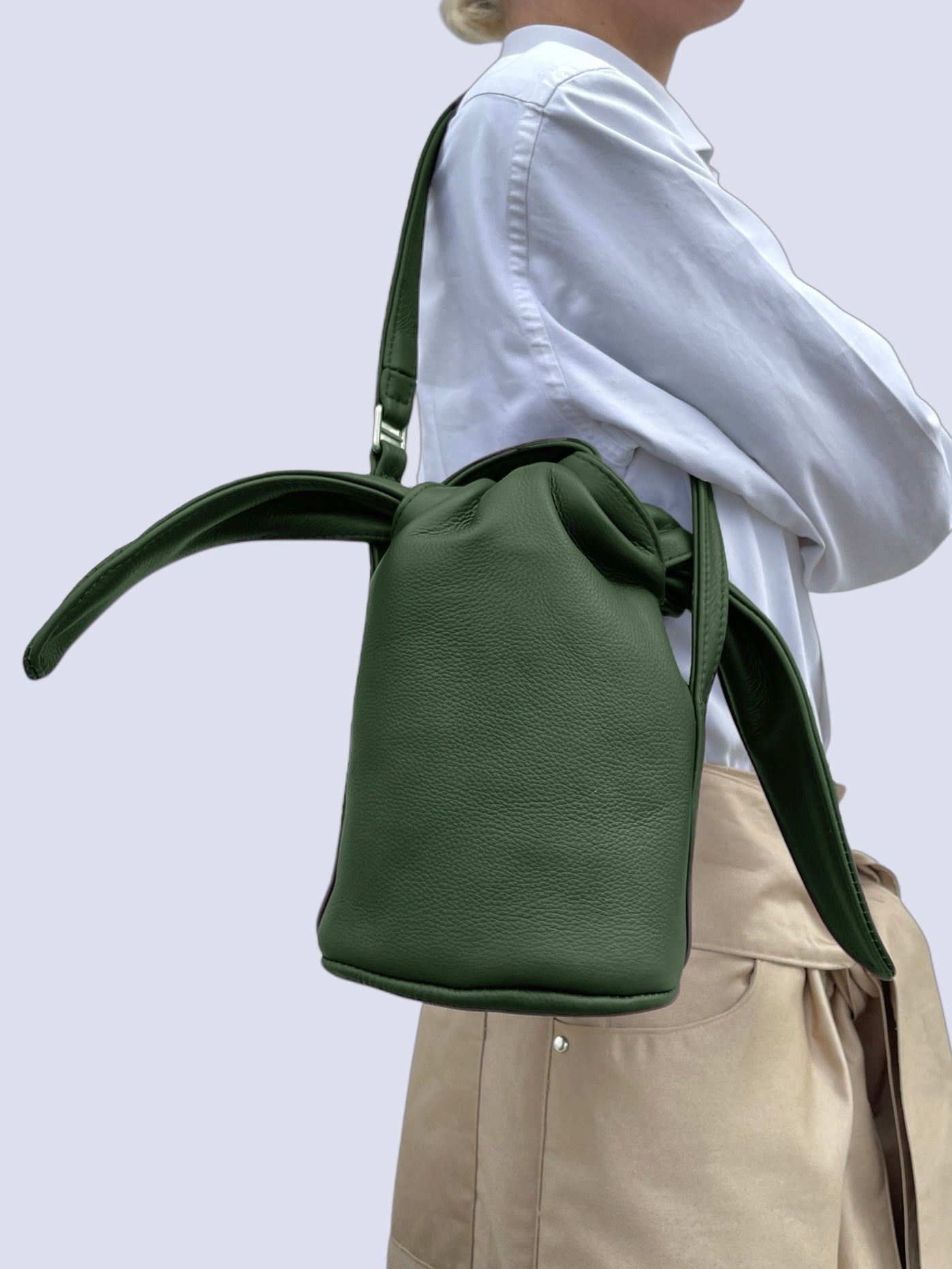 KHAKI LEATHER KNOT BAG