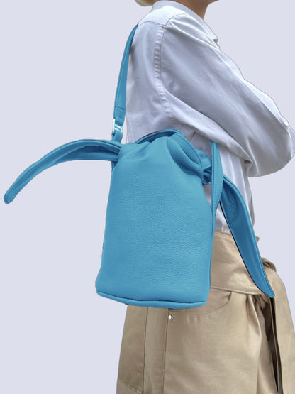 BABY BLUE LEATHER KNOT BAG