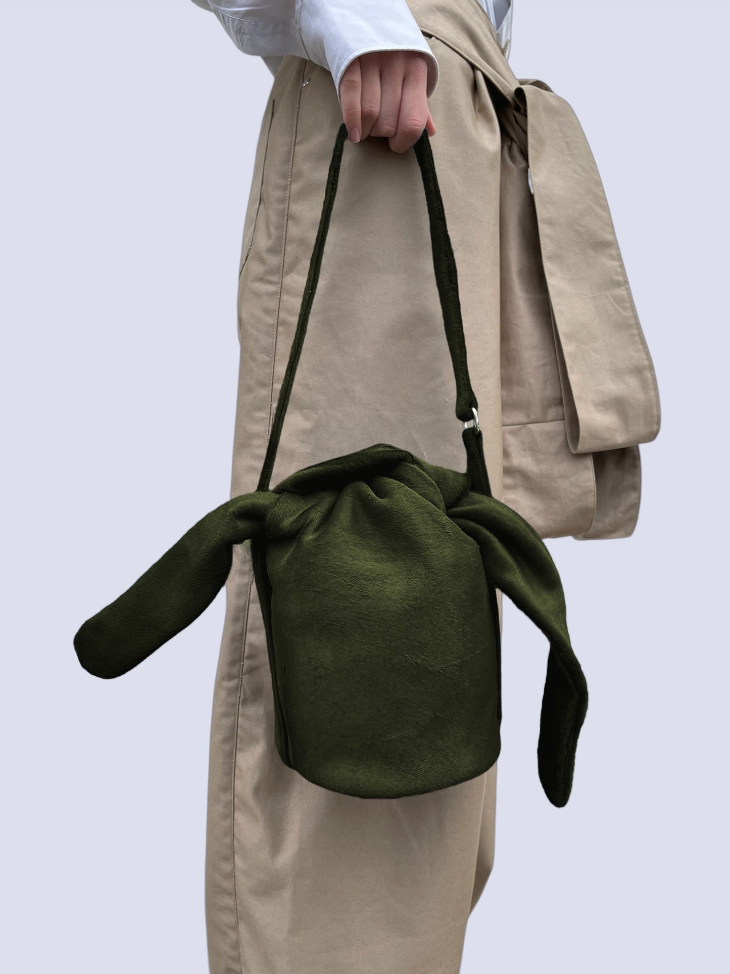 KHAKI PONY HAIR KNOT BAG