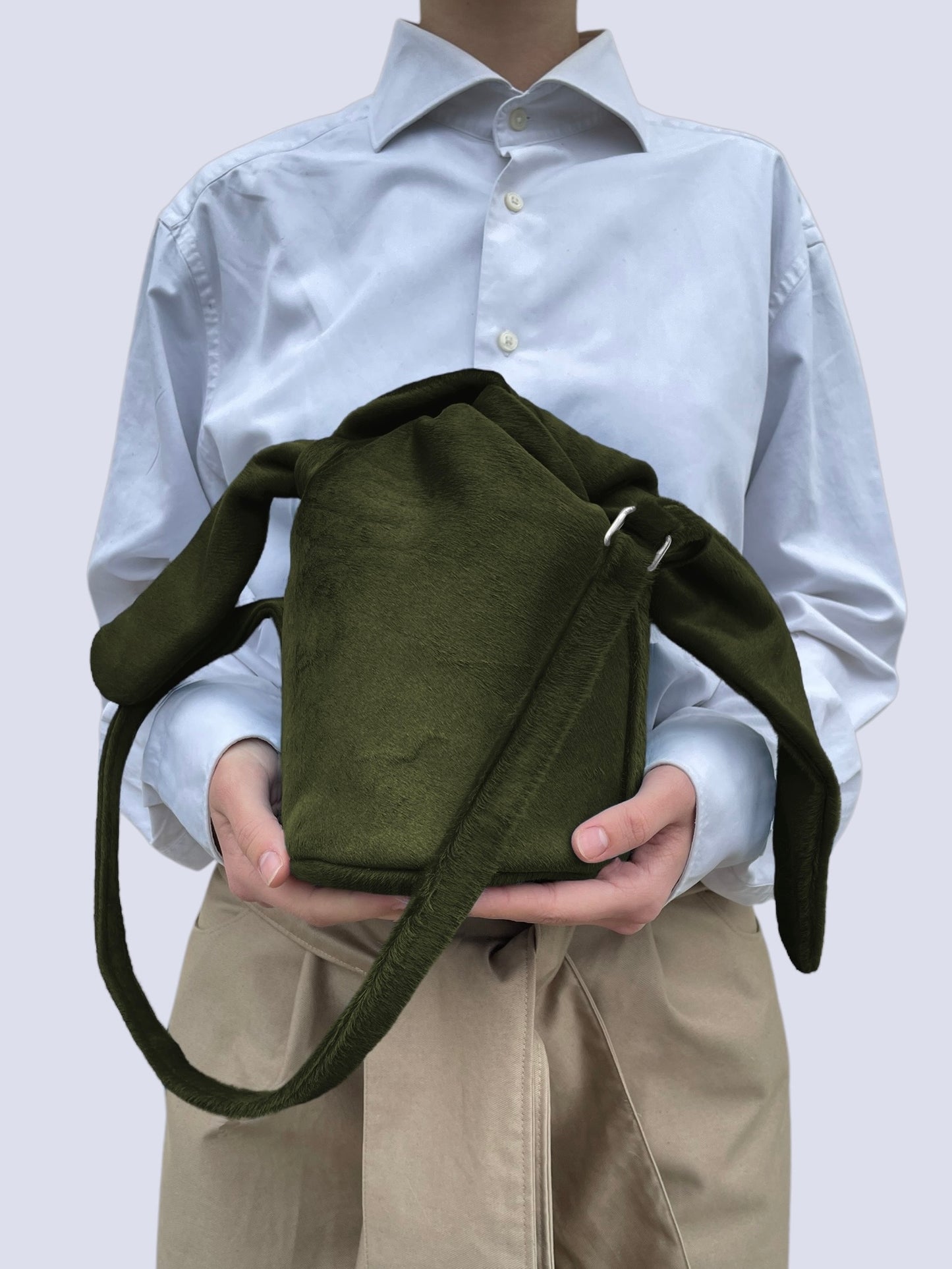 KHAKI PONY HAIR KNOT BAG