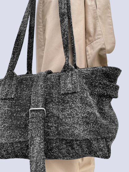 BLACK HAIRY SUEDE WEEKENDER BAG