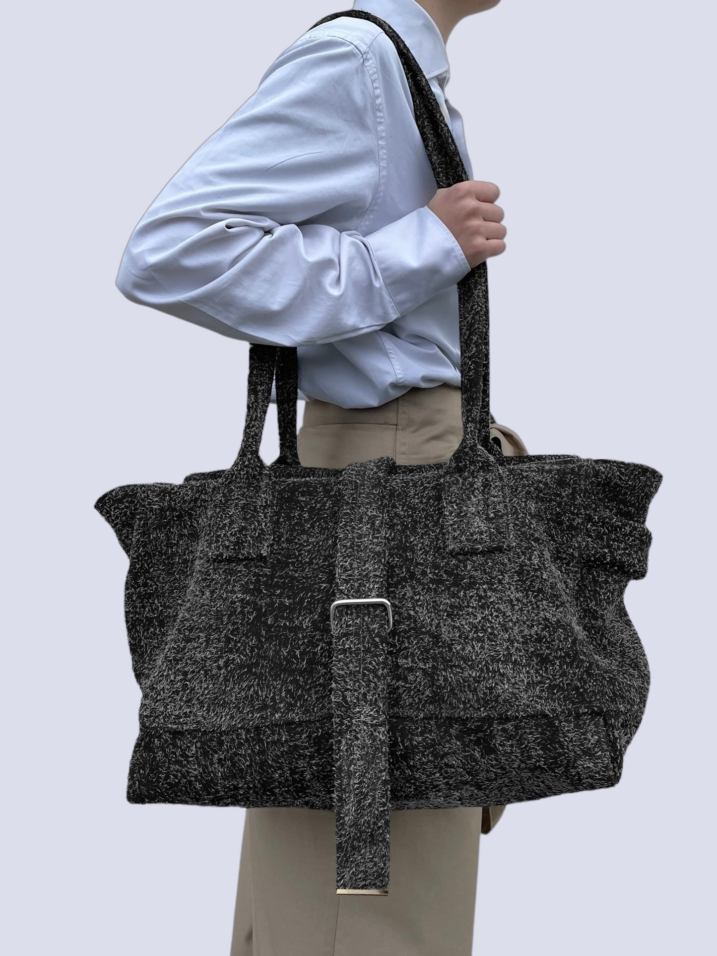 BLACK HAIRY SUEDE WEEKENDER BAG