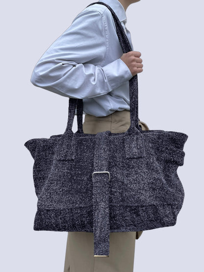 NAVY HAIRY SUEDE WEEKENDER BAG