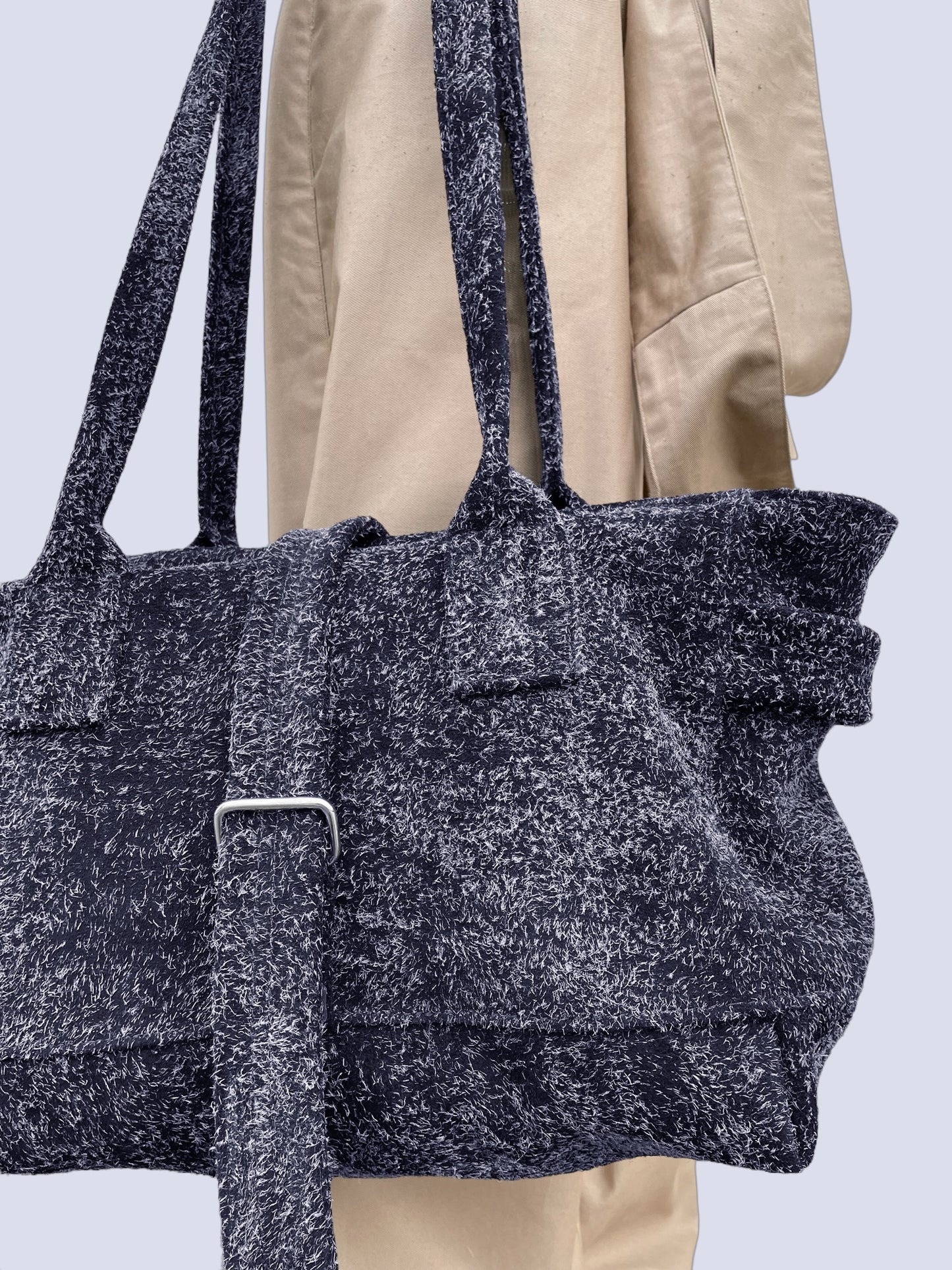 NAVY HAIRY SUEDE WEEKENDER BAG