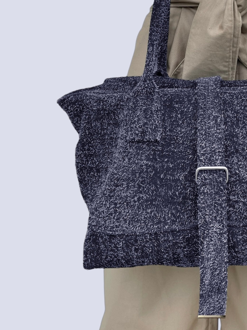 NAVY HAIRY SUEDE WEEKENDER BAG