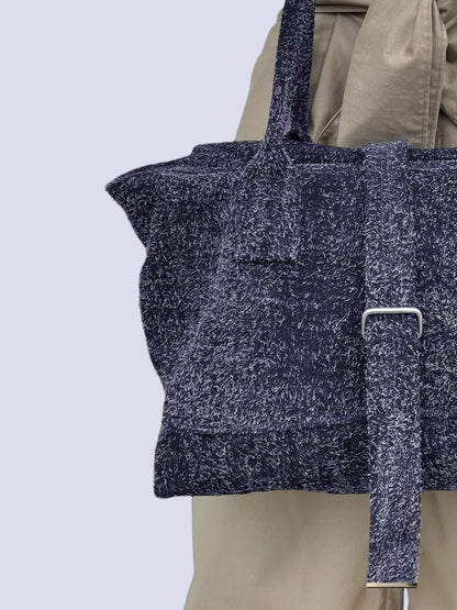 NAVY HAIRY SUEDE WEEKENDER BAG