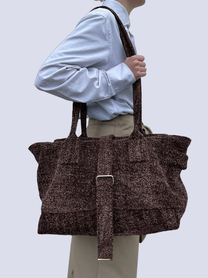 CHOCOLATE HAIRY SUEDE WEEKENDER BAG