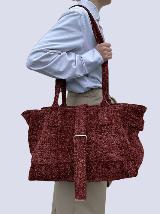 RED HAIRY SUEDE WEEKENDER BAG