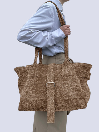 CAMEL HAIRY SUEDE WEEKENDER BAG