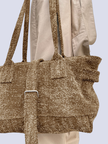 CAMEL HAIRY SUEDE WEEKENDER BAG