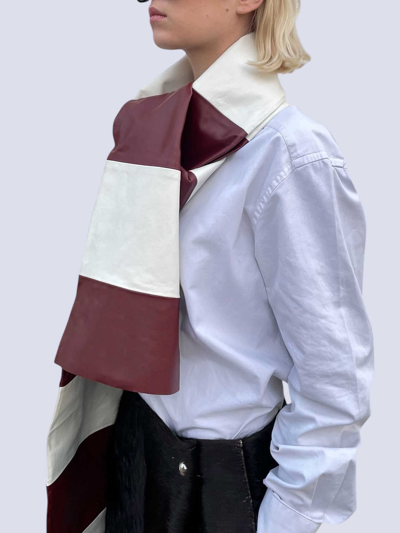 WINE STRIPED NAPPA SCARF