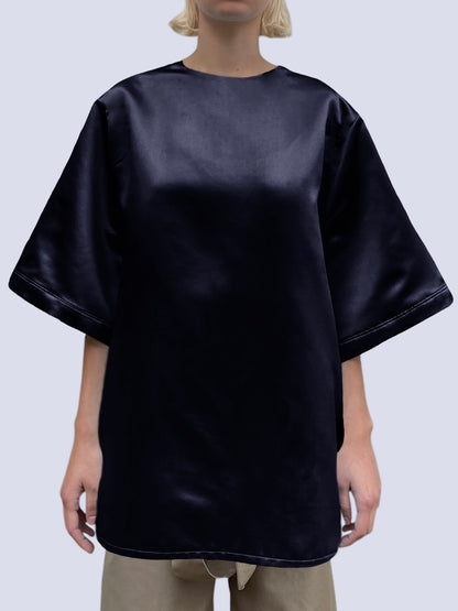 NAVY DUCHESSE SATIN T-SHIRT