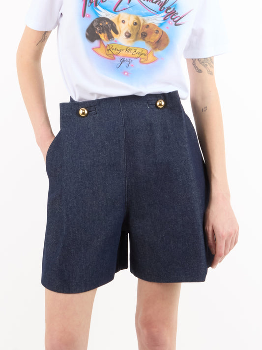 BUTTON FOLD DENIM SHORTS