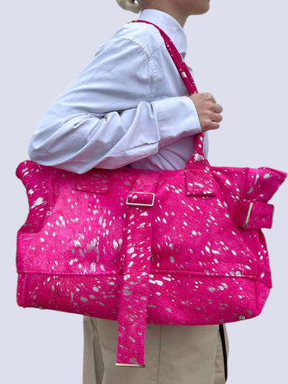 FUSHIA COW HAIR WEEKENDER BAG