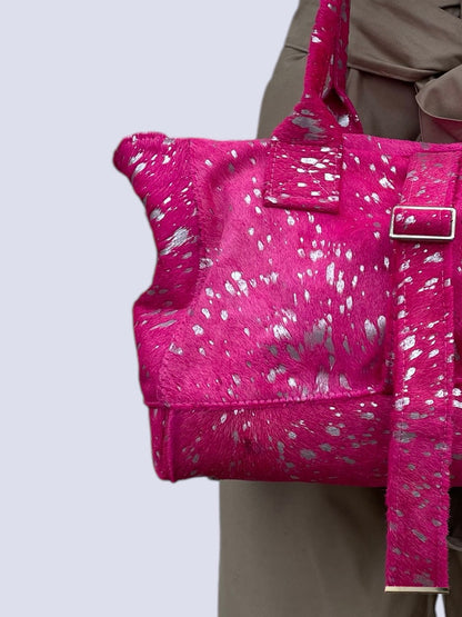 FUSHIA COW HAIR WEEKENDER BAG