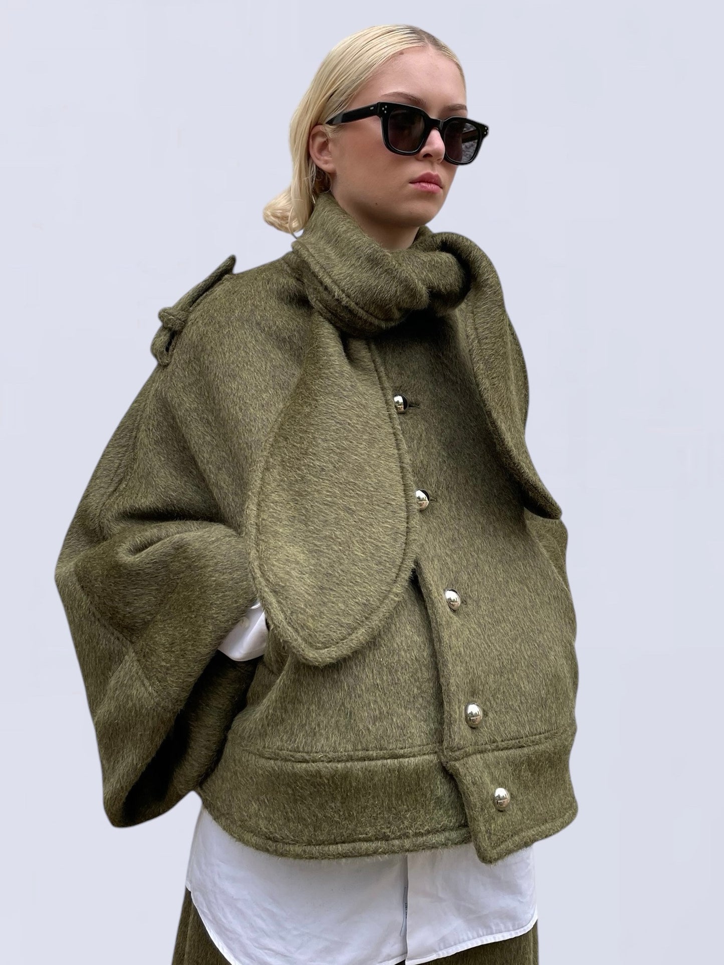 KHAKI MOHAIR CAPE JACKET