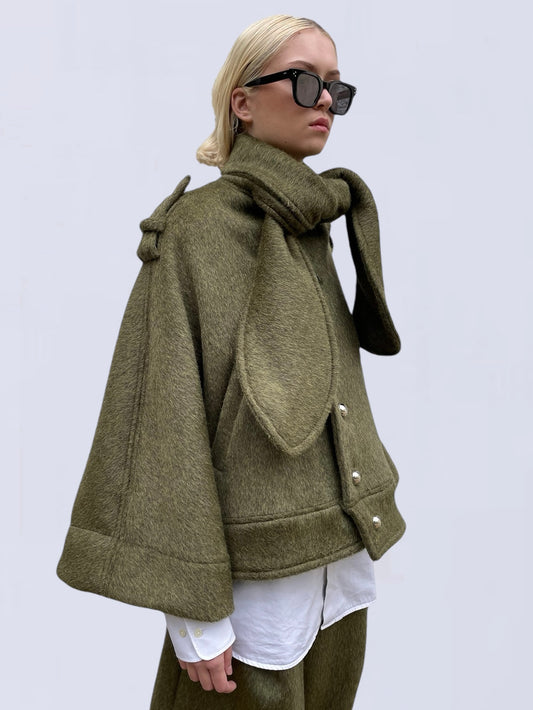 KHAKI MOHAIR CAPE JACKET