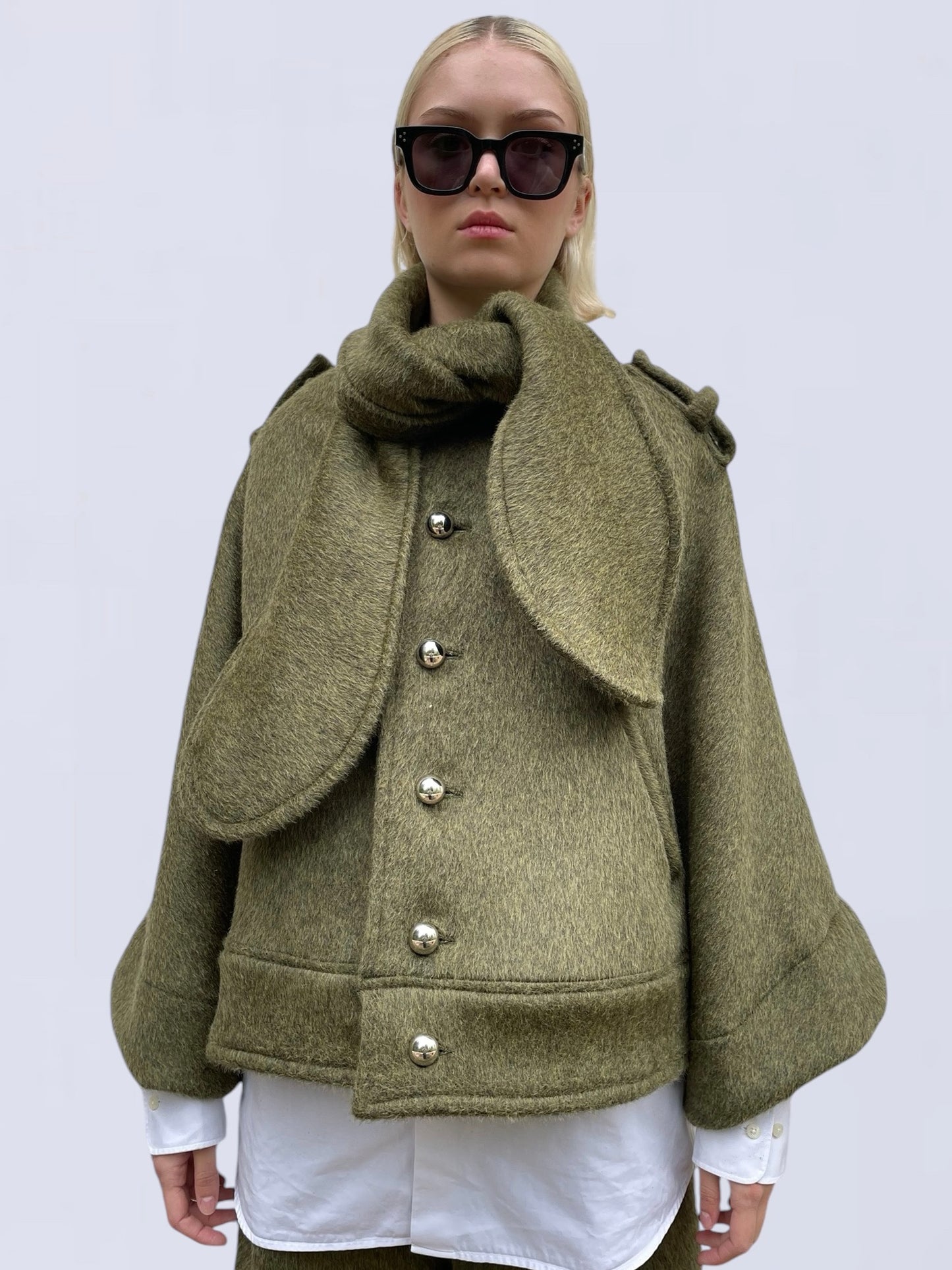 KHAKI MOHAIR CAPE JACKET