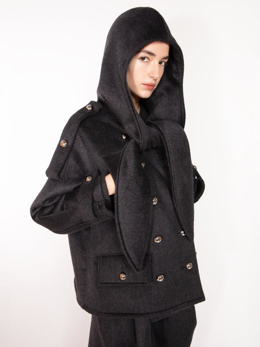 VESTE À CAPUCHE EN MOHAIR